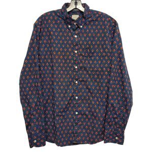 J CREW Shirt Mens Large Blue Casual Slim Floral Stretch Button Up Pocket Preppy